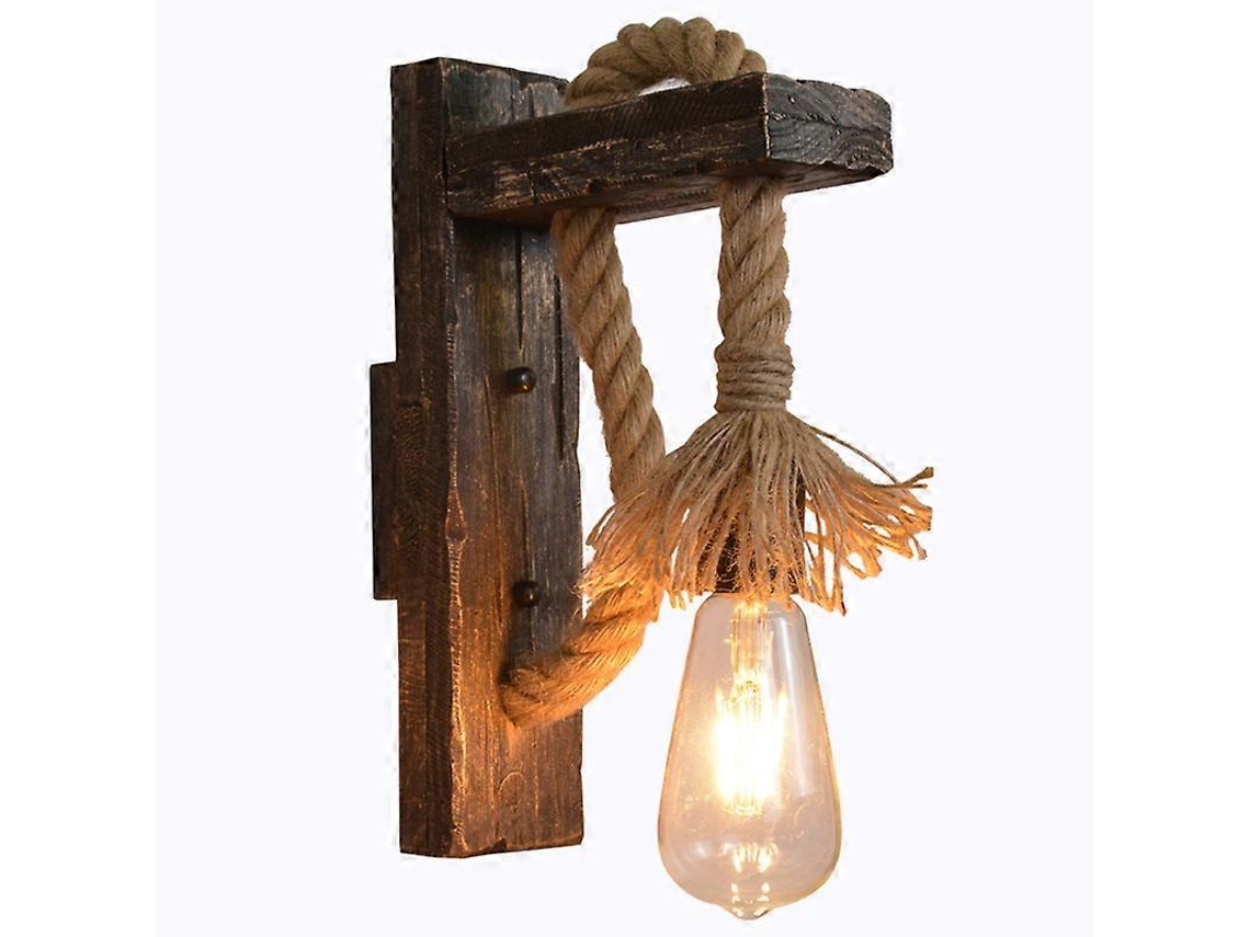 Rebe lâmpada de Parede Industrial E27 Estilo Rural Retro Madeira e Corda de Palha Classe Energética A+++