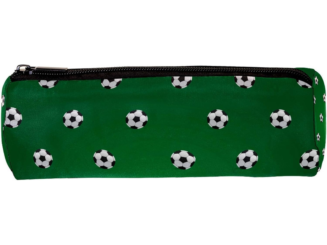 Tenho lápis com estampa de bola de futebol, na cor verde.