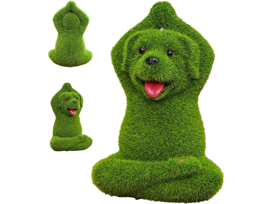 Estátua de Cachorro para Jardim e Quintal, Revestida com Flocagem, Às Intempéries, Figura Fofa de Resina, Figura de CHABERLU