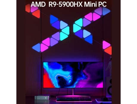 Mini PC T Bao Mn59h com processador AMD R9 5900hx, 32 GB, 1 TB, Windows 10, plugue do Reino Unido, luz dourada