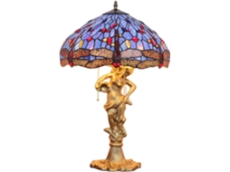 Abajur De Mesa Estilo Tiffany Com Libélula, 40cm, Vitral Verde Azul, Luminária De Leitura Arte Antiga Para Quarto