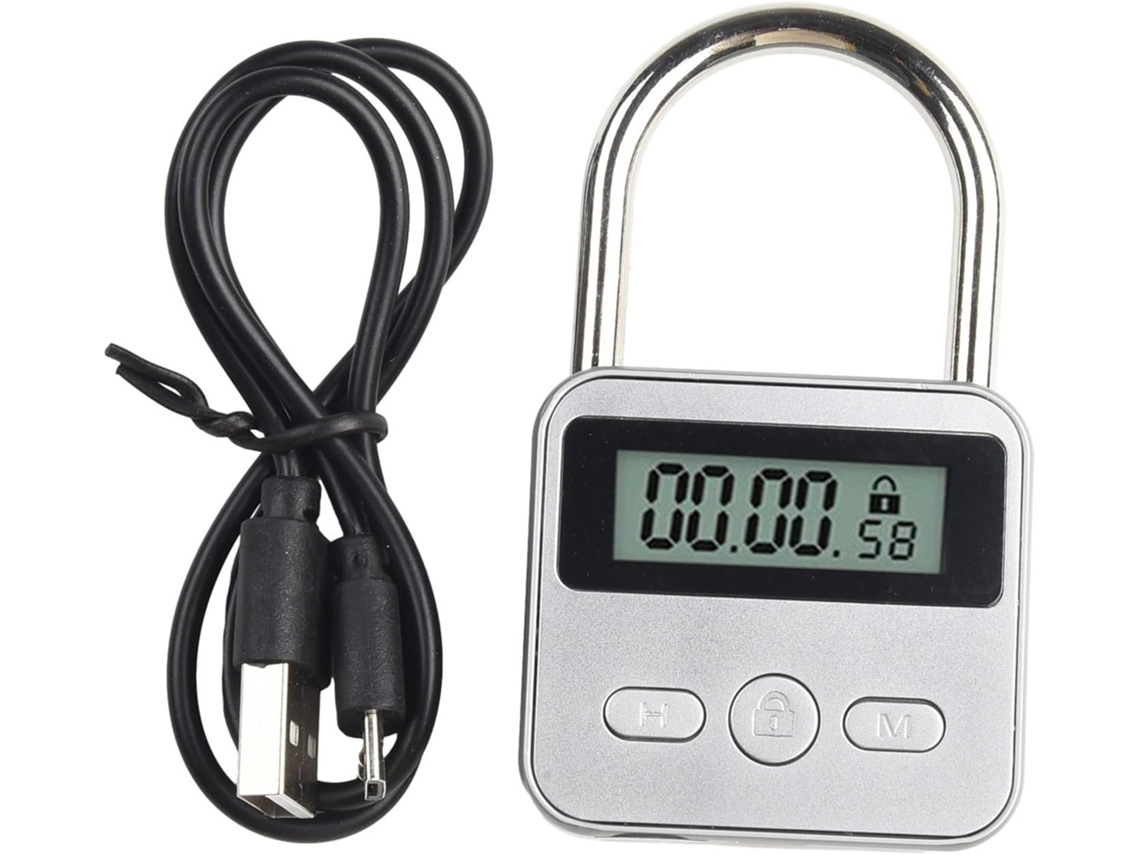 Temporizador Metálico Com Trava Cadeado Visor Lcd Retroiluminado