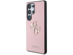 Capa Traseira Guess Pu Texturizada 4g Com Logo Em Metal Para Samsung Galaxy S25 Ultra Rosa