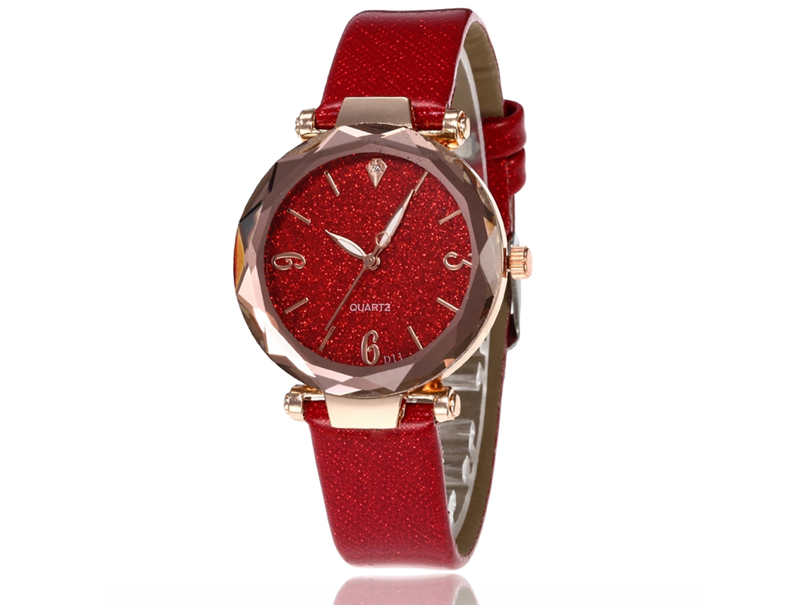 Relógio de Pulseira Feminino com Pulseira Pu Analógico Movimento de Quartzo Vermelho