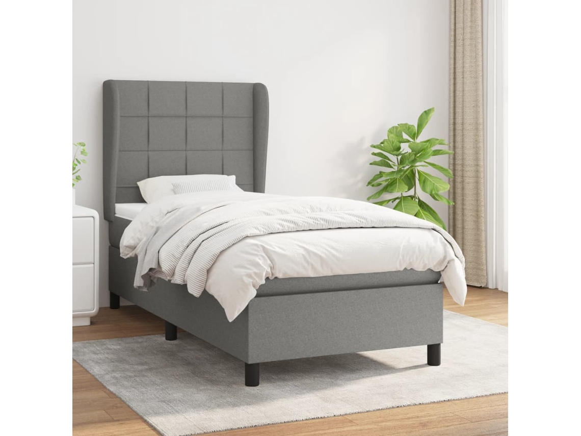 Cama Com Molas/colchão 90x190 Cm Tecido Cinza-escuro