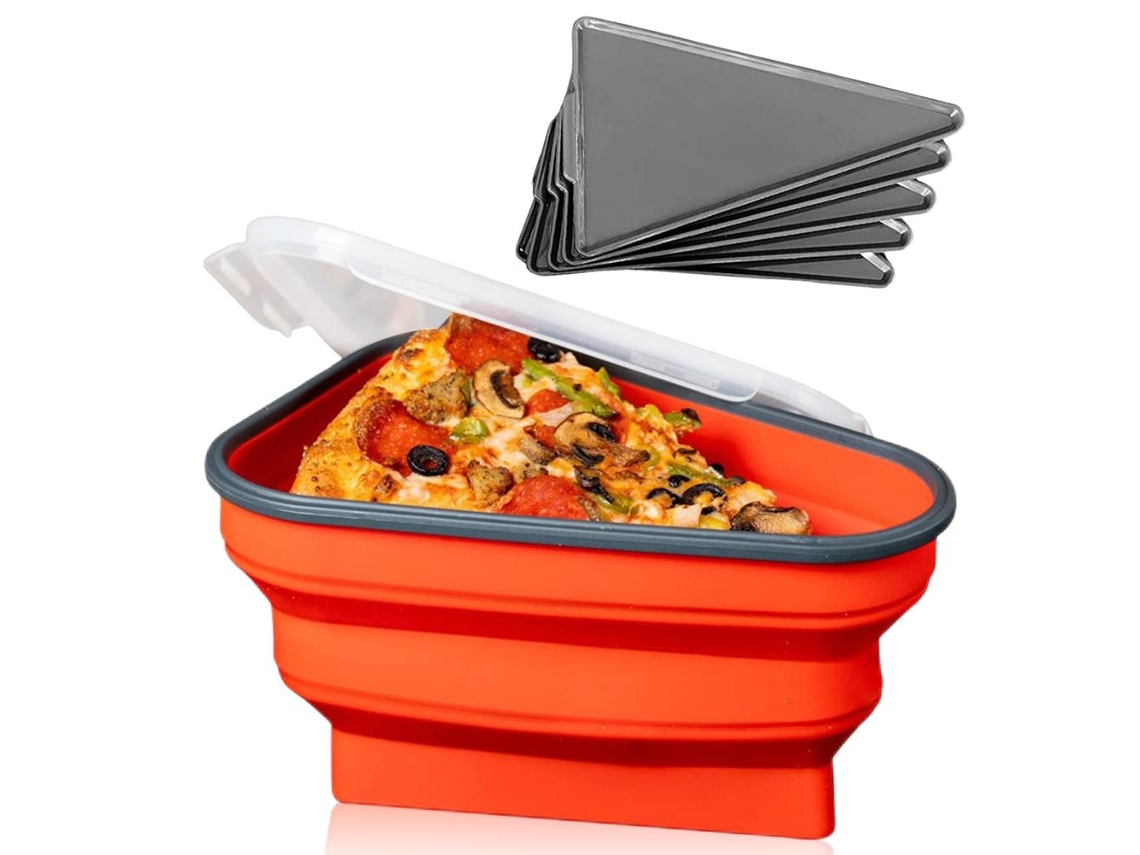 Nova Line recipiente Reutilizável de Pizza com 5 Tabuleiros Microwaváveis Silicone Alimentar Ajustável