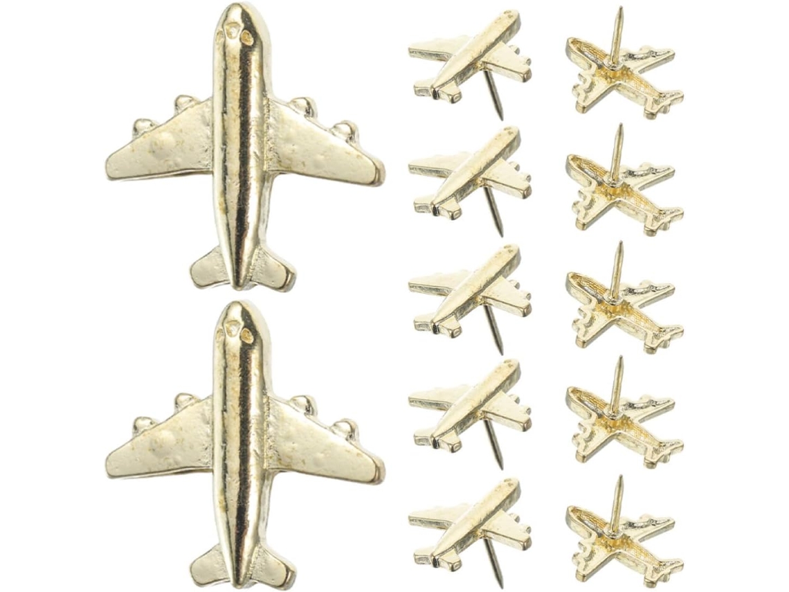 Healifty Conjunto De 36-alfinetes Avião Em Metal Dourado Para Prancheta
