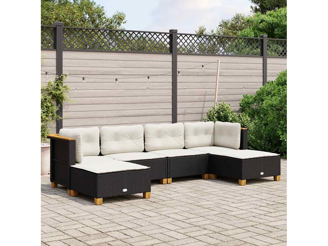 Vidaxl 6 Pcs Conjunto Sofás De Jardim C/ Almofadões Vime Pe Preto