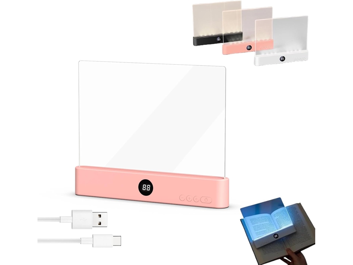 Luminária De Leitura Led Inteligente, Recarregável, Plana E Transparente, Com 3 Cores E Temporizador, Proteção Para Os