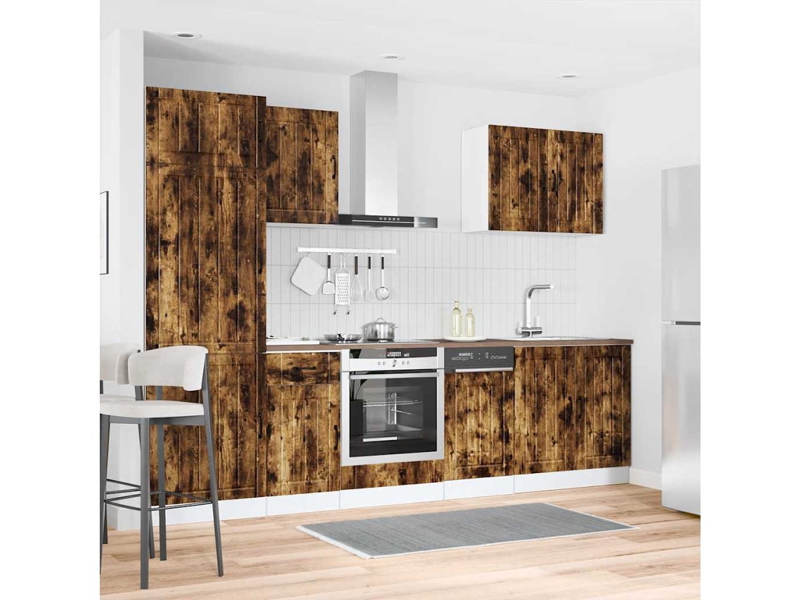 Vidaxl 7 Peças Armário De Cozinha Conjunto Lucca Carvalho Fumado