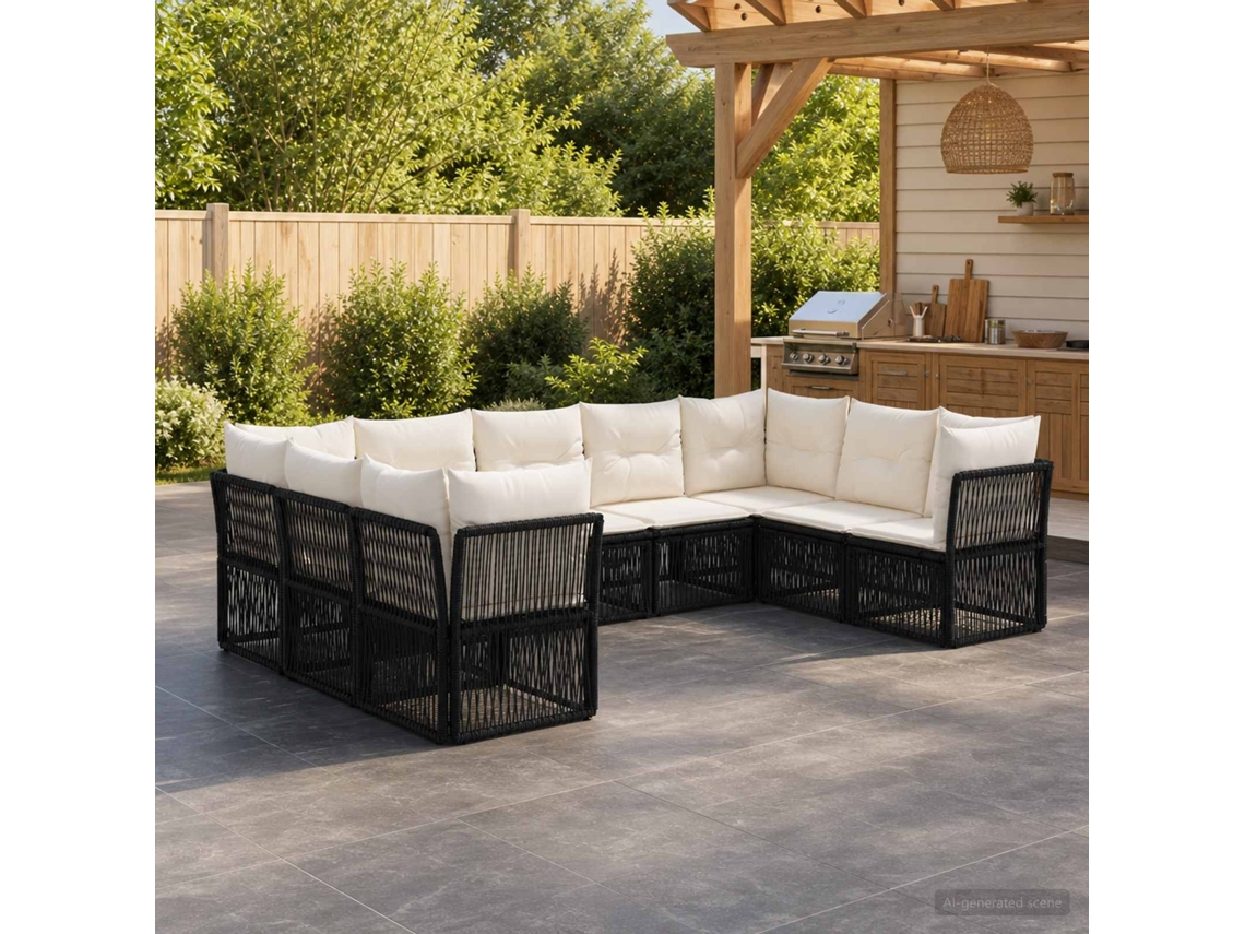 Vidaxl Conjunto De Sofá De Jardim 9 Unid. Preto Vime Pe