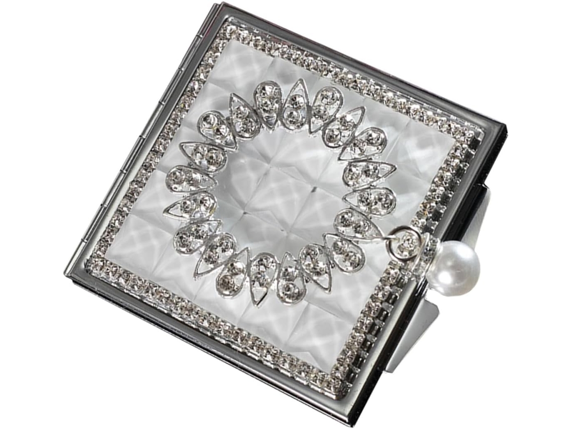 Espelho De Maquiagem Duplo Portátil Em Metal Branco, Quadrado, Design Elegante.