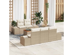 Vidaxl Conjunto De Sofá De Jardim 6 Pcs Bege E Creme Vime Pe