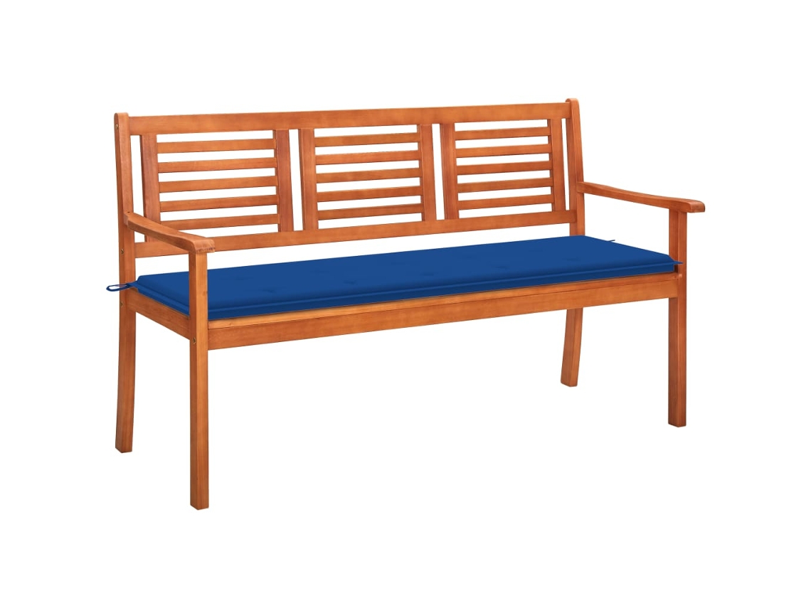 Vidaxl Banco De Jardim 3 Lugares C/ Almofadão 150 Cm Eucalipto Maciço