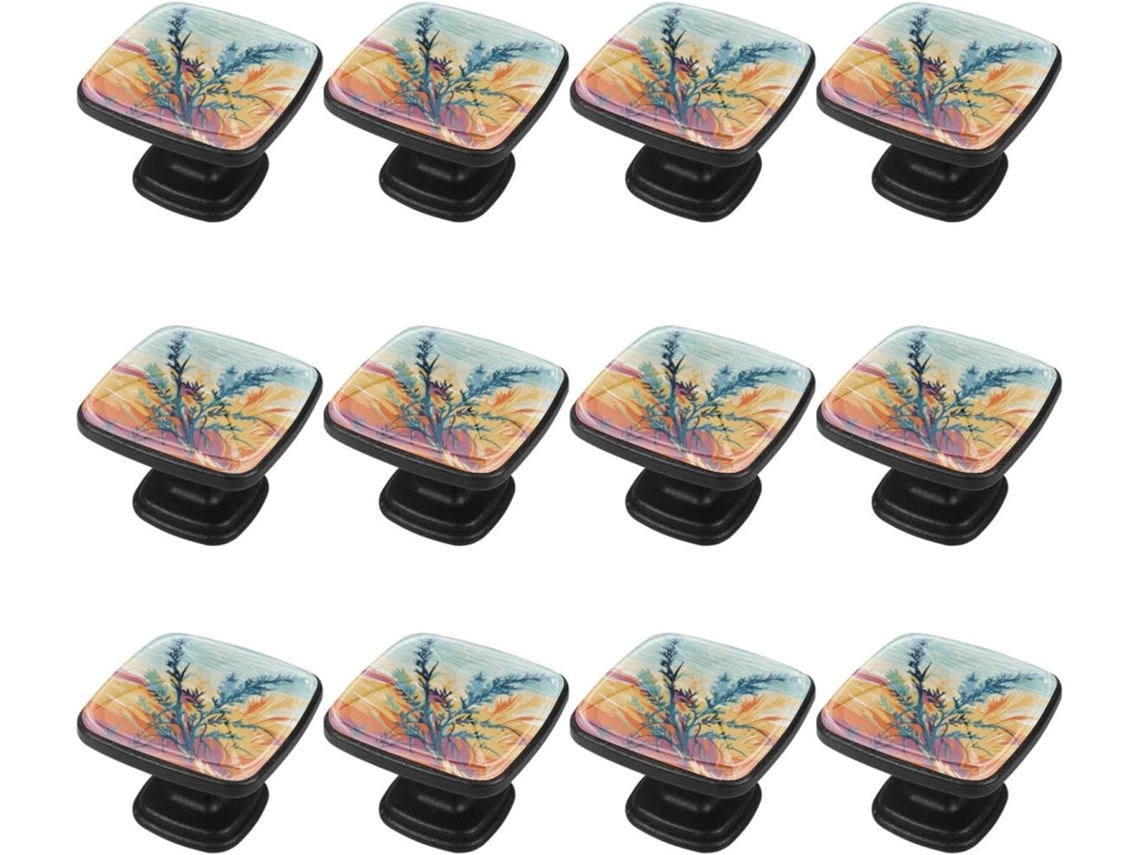 Puxadores Quadrados Para Gavetas De Cômoda, Puxadores Para Armários De Cozinha, 12 Peças, Árvore Abstrata, Grafite