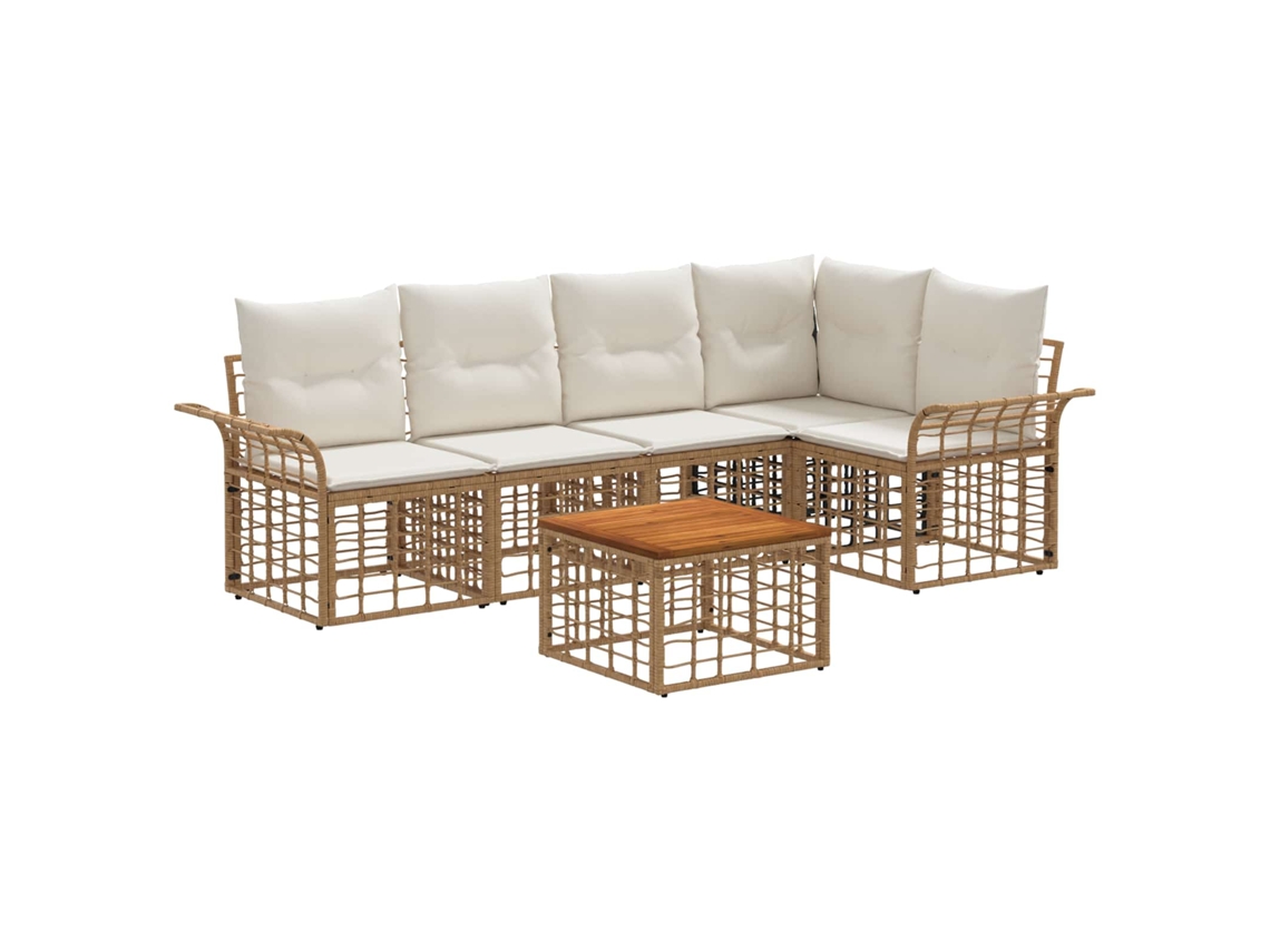 Vidaxl Conjunto de Sofás para Exterior 6 Pcs Natural e Branco Creme