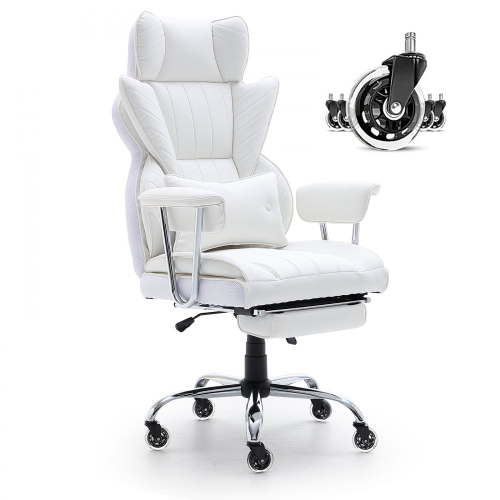 Cadeira De Escritório Ergonómica E Executiva Em Pele Branca Com Apoio De Pernas E Pés Tekmaquinas