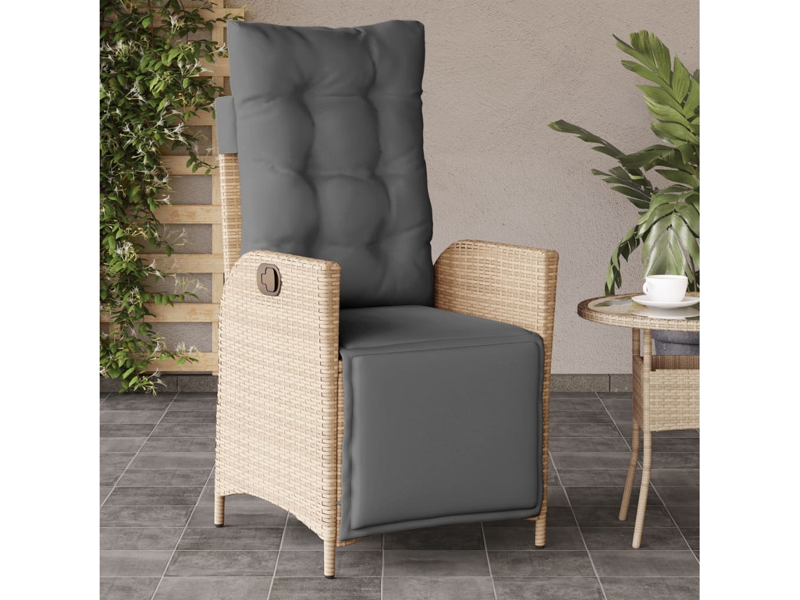 Vidaxl Cadeira Jardim Reclinável C/ Apoio De Pés Vime Pe Bege Mistura