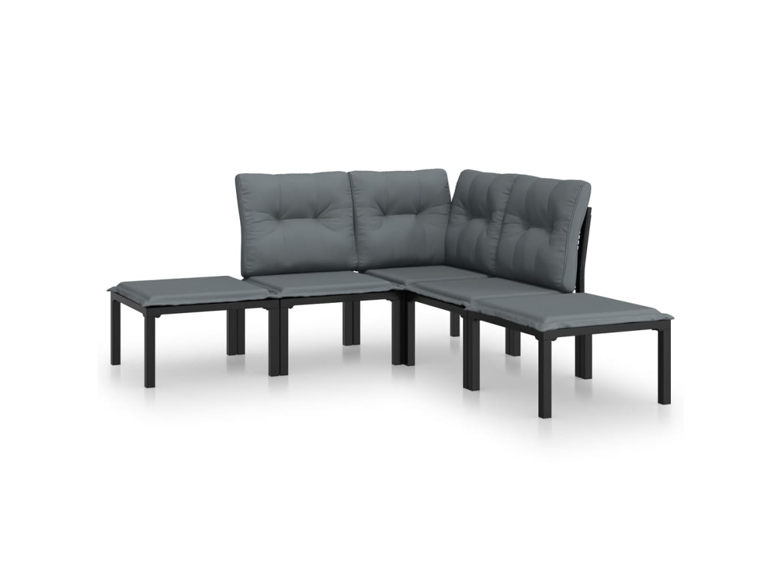 Conjunto de 5 Lounge de Jardim Vime Pe Preto e Cinzento MAISON EXCLUSIVE (5 pcs)