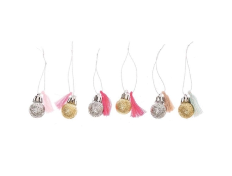 6 mini bolas de natal com lantejoulas e pompons neon e pastel Rico Design