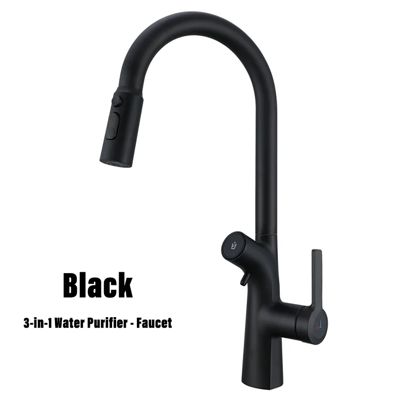 (preto) Torneira De Cozinha Com Duas Saídas Para Água Potável Purificada, Tipo Extensível