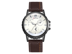 Relógio masculino de quartzo com pulseira de PU, estilo casual e elegante para negócios, marrom escuro.