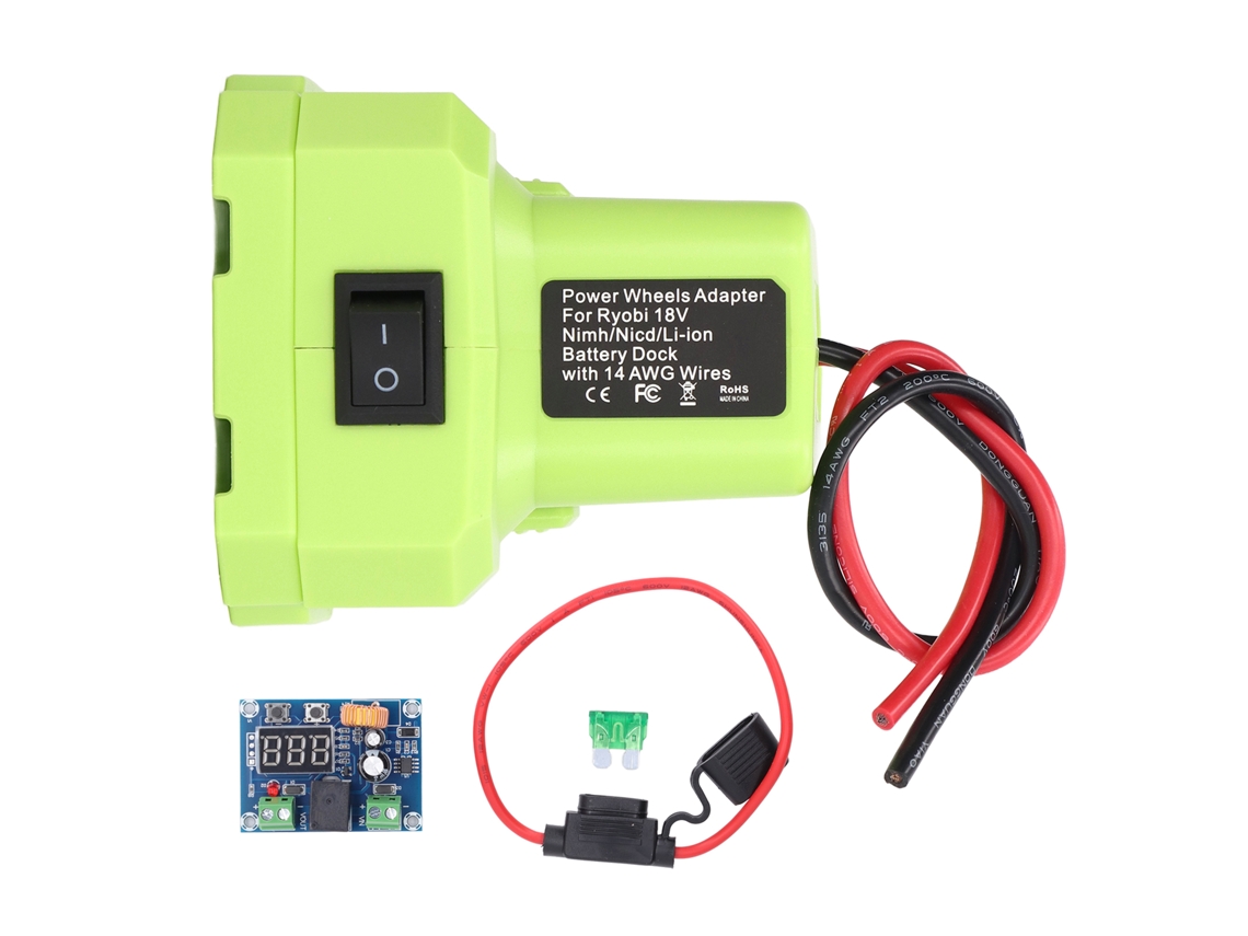 Cabo adaptador de bateria de calibre 14 com fusível isolado de 30 A para baterias de ferramentas elétricas Ryobi de 18 V.