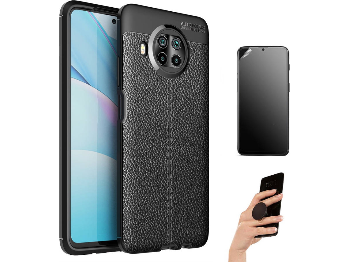 Kit Capa e Película Xiaomi Mi 10T Lite Ultimatte Rugged Leather Popsocket Preto