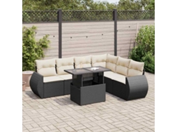 Vidaxl 7 Pcs Conjunto De Sofás P/ Jardim C/ Almofadões Vime Pe Preto