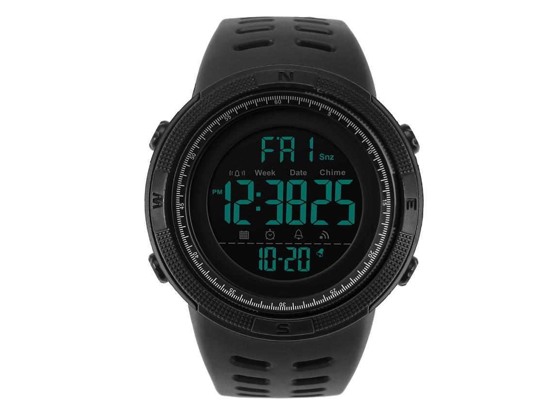 Reloj Digital Deportivo Hombre Con Luz Trasera Redondo Impermeable Negro