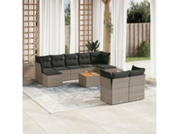 Vidaxl 10 Pcs Conjunto Sofás De Jardim C/ Almofadões Vime Pe Cinzento