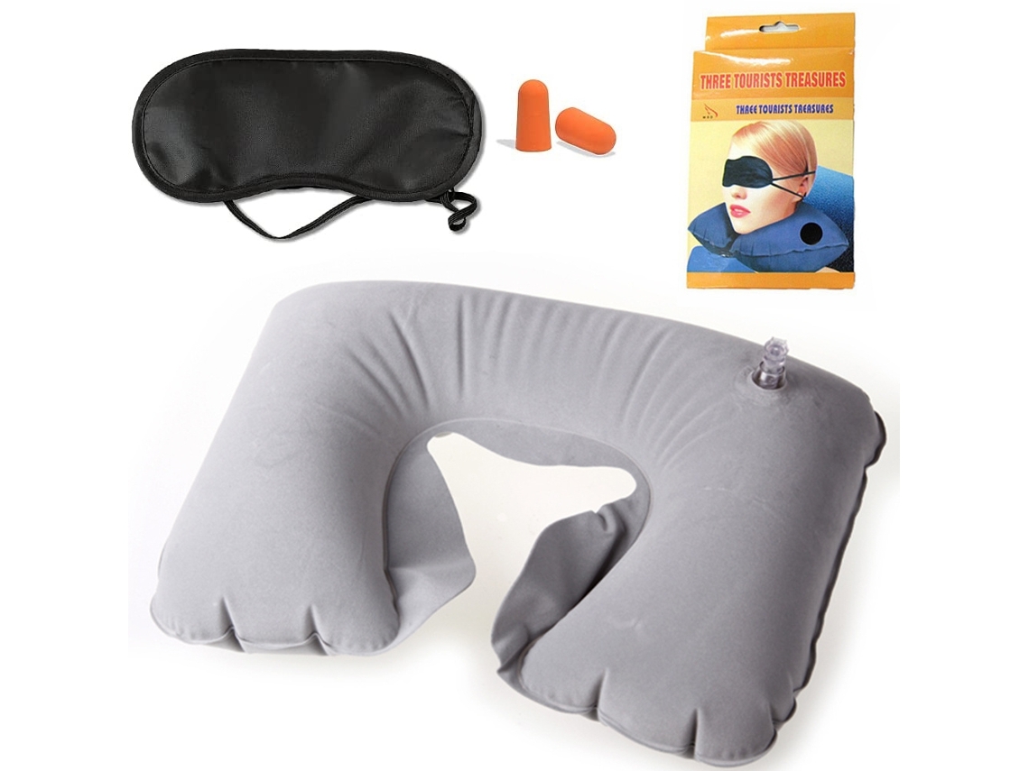 Almofada Inflável De Viagem, Com Máscara De Dormir, Com Acessórios Auriculares, Para Apoio De Pescoço E Cabeça Em Avião, Carro Ou Comboio