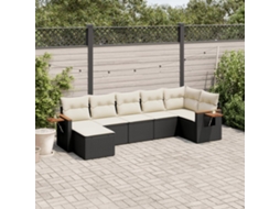 Jogo de Sofá 7 Peças P/ Jardim C/ Almofadões Vime Pe Preto Dkd Home Decor
