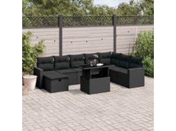 Vidaxl 9 Pcs Conjunto De Sofás P/ Jardim C/ Almofadões Vime Pe Preto