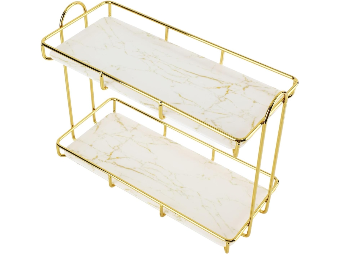 Organizador De Banheiro Jiawu Gold White 2 Níveis, Prateleira Para Maquiagem E Organizador De Bancada, Design