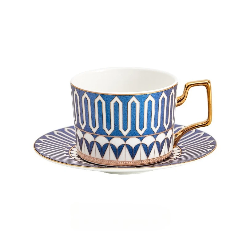 Caneca de Café/escritório de Porcelana Fina Britânica de Luxo, Pintada À Mão com Detalhes em Dourado. MDUG (estilo C, Azul, 260ml)