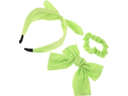 1 De Acessórios De Cabelo Para Meninas: Tiara Com Laço Verde Elegante E Elásticos De Cabelo