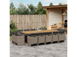 Vidaxl 15 Pcs Conjunto Jantar P/ Jardim C/ Almofadões Vime Pe Cinzento