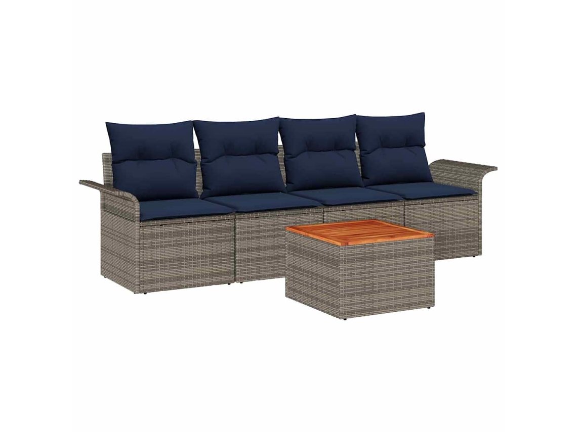 Maison Exclusive - Conjunto De Sofá De Jardim 5 Pcs Cinza E Azul Marinho Vime Pe