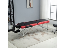 Mesa De Massagem Dobrável Portátil 210x81x62-85cm, Ajustável Em Altura, Na Cor Preta E Vermelha, Com Suporte Para Cabeça E Braços
