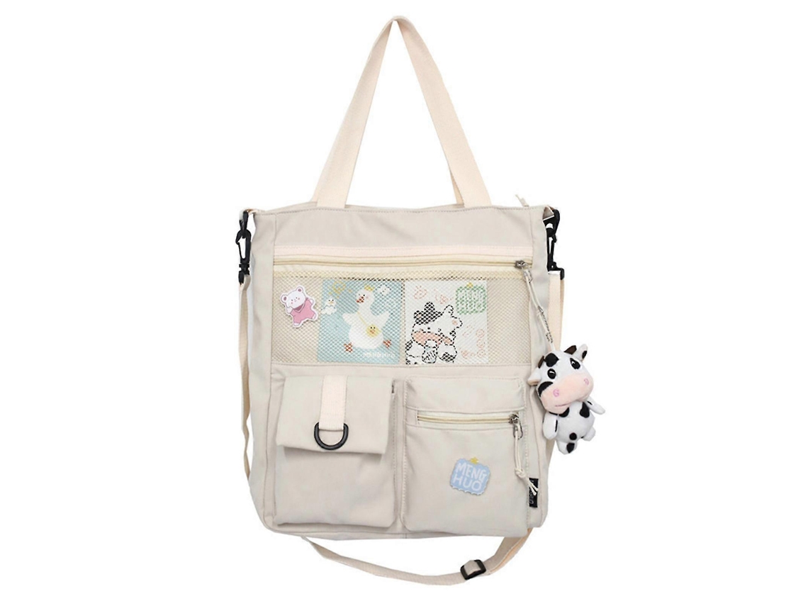 Mochila Fofa Com Lindo Broche E Acessório Para Meninas, Bolsa De Ombro, Branca