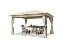 Gazebo De Jardim 3x4 M Aprox. 180 G/m² Lona Para Telhado, Pavilhão Com 4 Partes Laterais Em Champanhe Toolport
