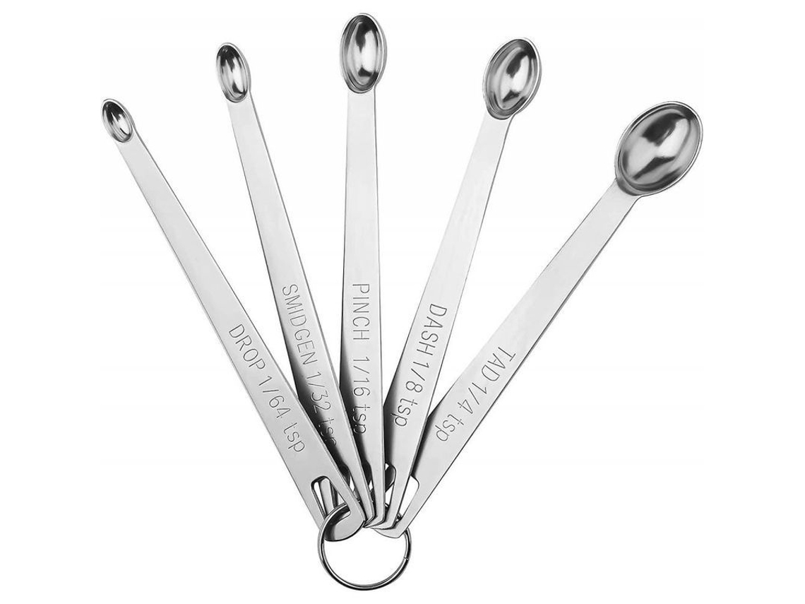 2026 cucharas Medidoras Mini 5 Piezas com Anel, 1/64, 1/32, 1/16, 1/8, 1/4 Colheres de Chá de Aço Inoxidável