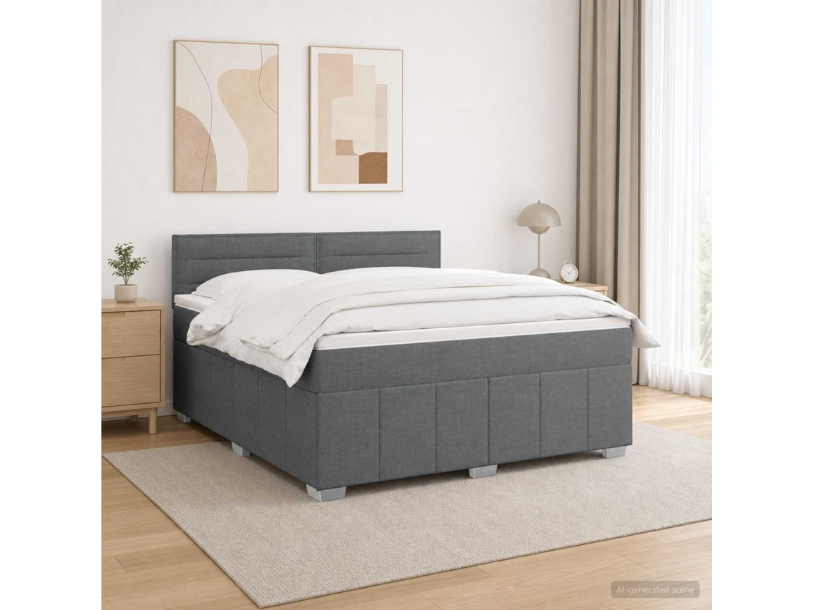 Vidaxl Cama Box Com Led E Colchão Cinzento-escuro 140 X 200 Cm Tecido