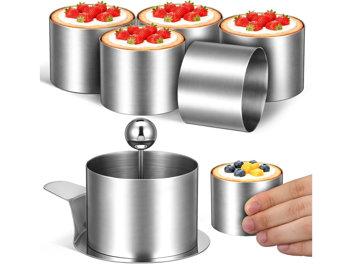 Conjunto de 6 formas redondas em aço inoxidável para tigelas e pudins.