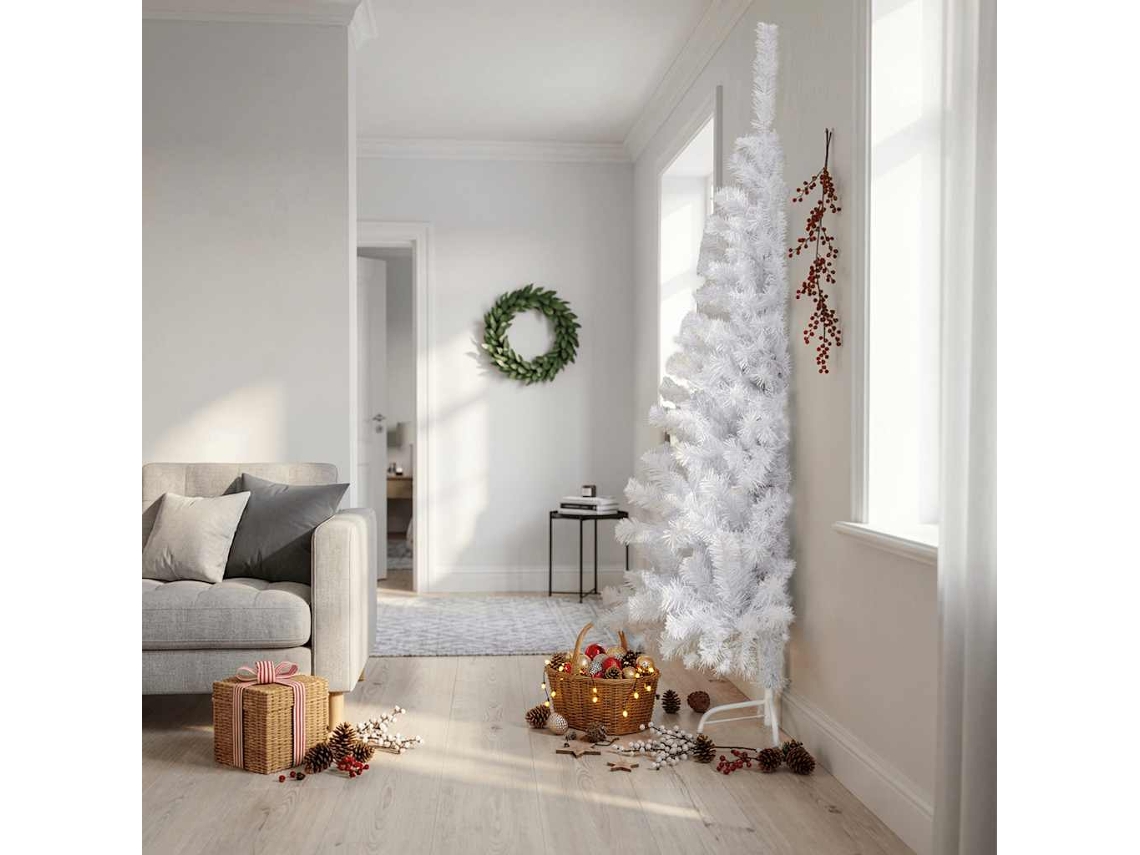 Vidaxl Meia Árvore De Natal Artificial Com Suporte 210 Cm Pvc Branco