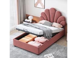 Leito 90x200 Infantil Tecido Rosa Compartimento Floral VOLTEDGE