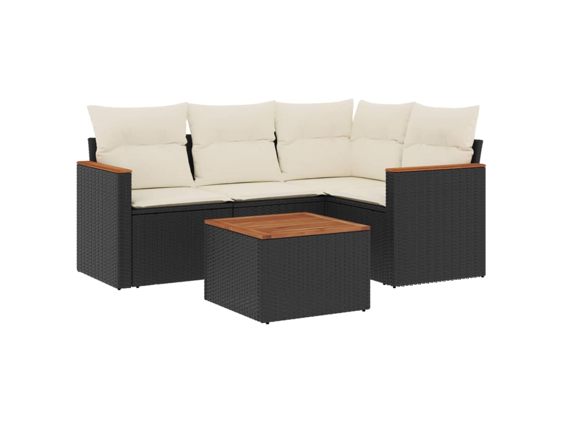 Conjunto 5 sofás de jardim com almofadões VIDAXL vime PE preto