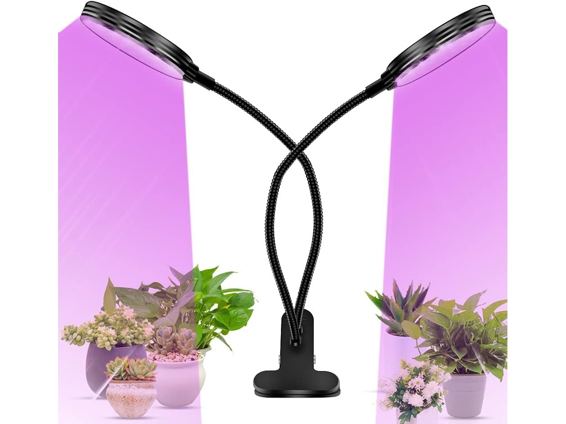 Luminária de jardim Brilvibera 30W 360° com espectro total, 3 níveis de brilho e temporizador, ideal para uso interno e externo (cabeça dupla).