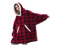 Mub- Tv Fleece Engrossado Pijama Estendido Cobertor Tv Quente Ao Ar Livre Frio Roupão Moletom Com Capuz Cobertor Xadrez Vermelho G-aquaforge